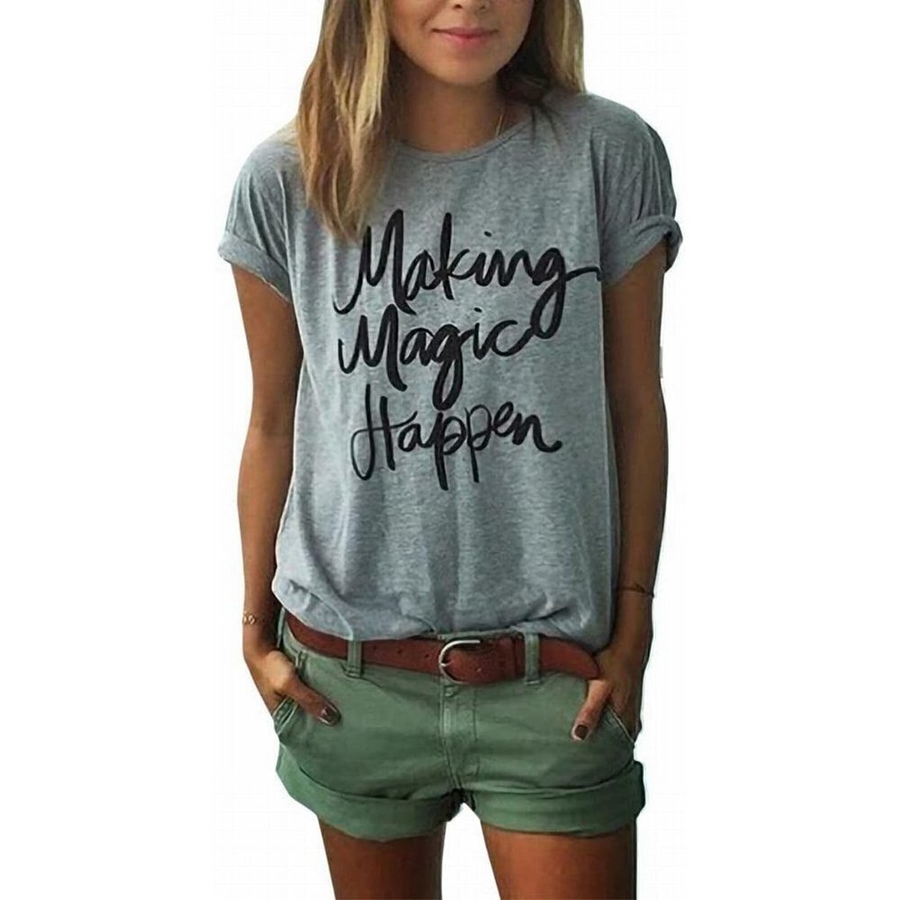 Womens Casual  Short Sleeve Tops Soft T-Shirts Magic Happen Shirts